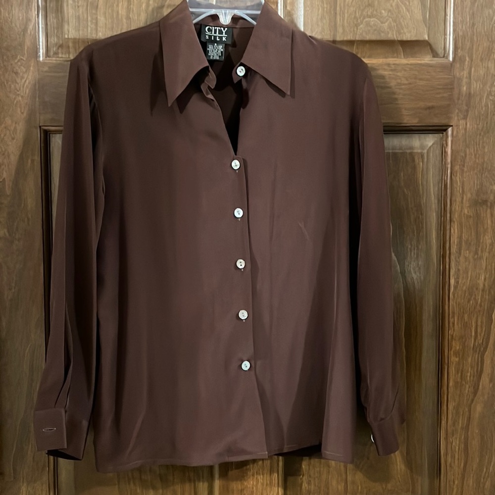 Chocolate brown silk blouse